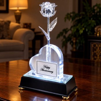 Illuminated 8" Silver Rose in Personalized Heart Vase